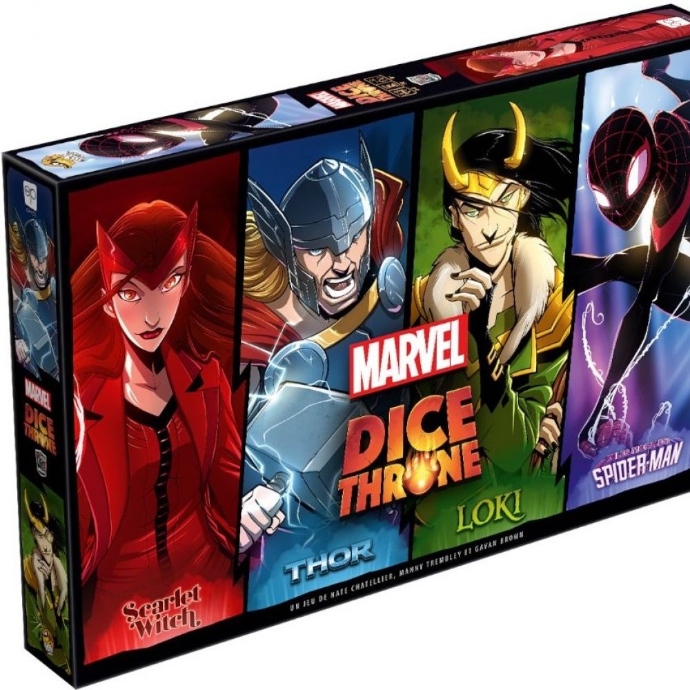 dice throne marvel thor, loki, spiderman, scarlet witch