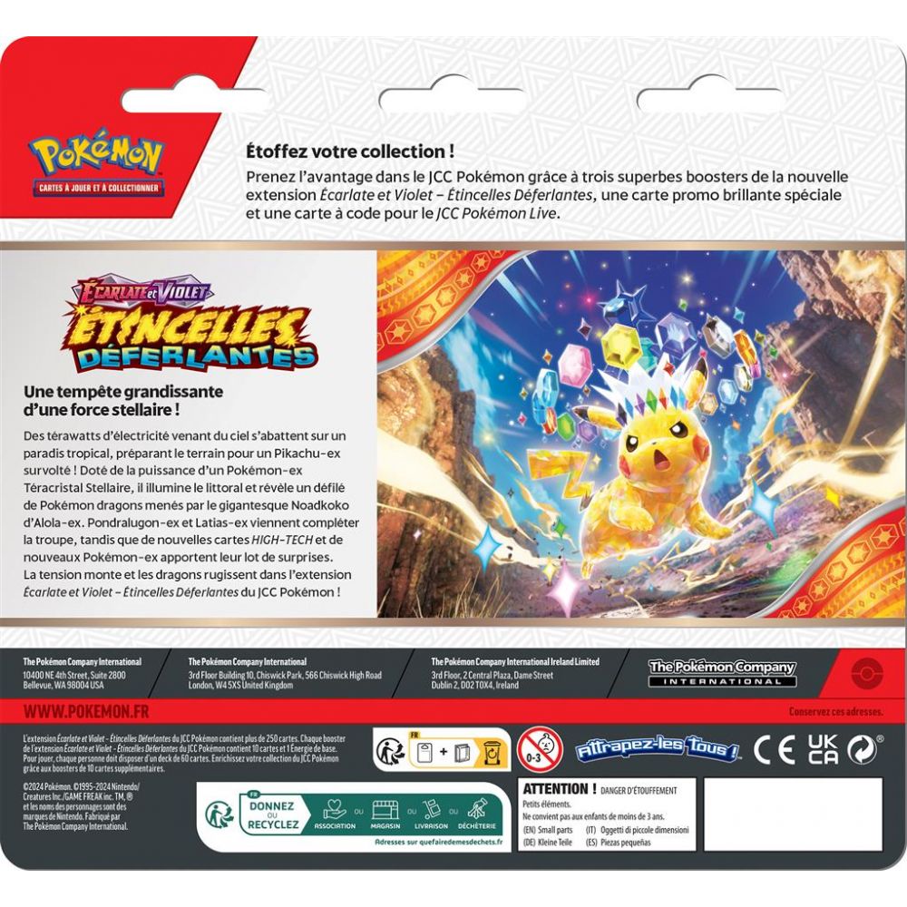 Pokemon EV08 : Pack de 3 Booster Maraiste Etincelles Déferlantes - pokemon ev08 : pack de 3 booster maraiste etincelles déferlantes