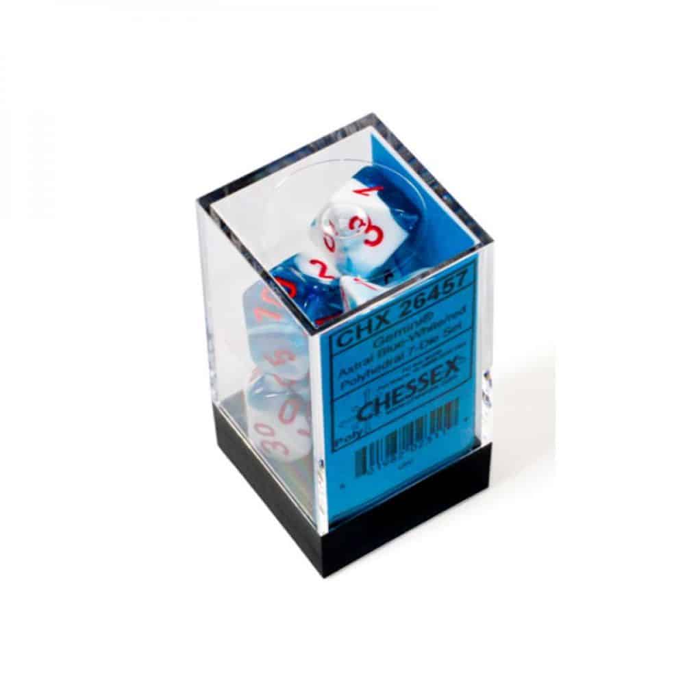 Set de 7 dés Gemini - Bleu Astral/Blanc/Rouge