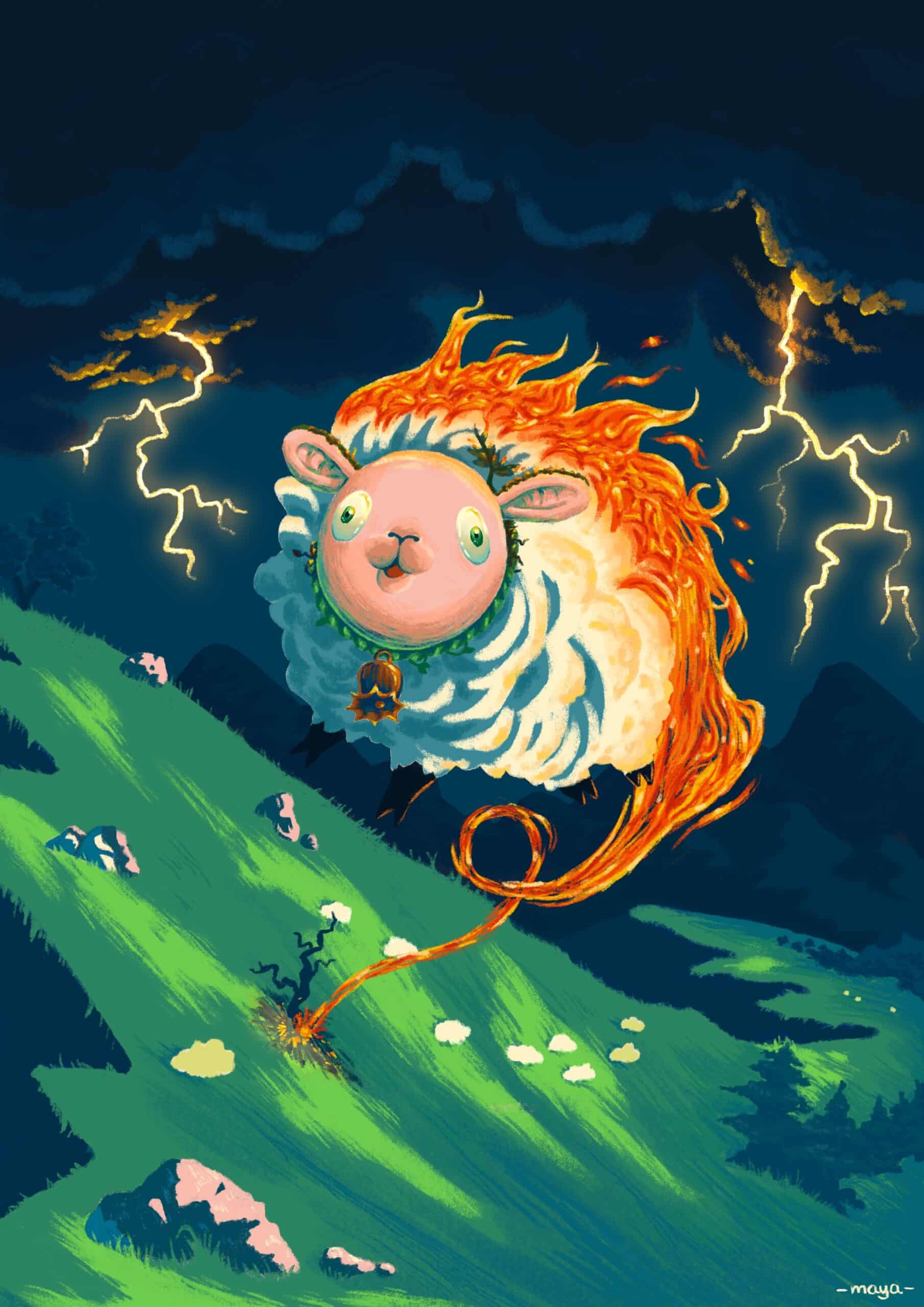 illustration burning sheep
