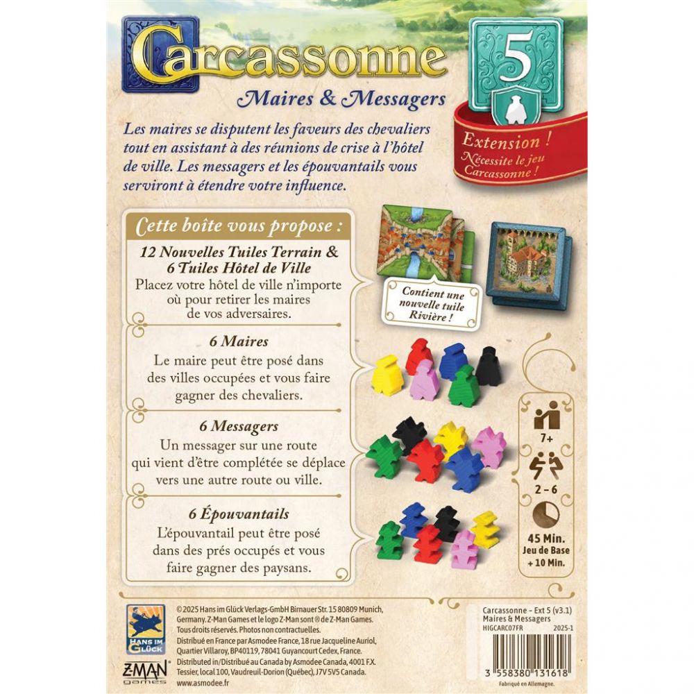 Carcassonne extension 5 : Maires et Messagers 2025 - carcassonne extension 5 : maires et messagers 2025